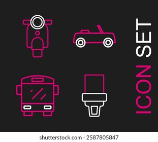 Set line Safety belt, Bus, Car and Scooter icon. Vector