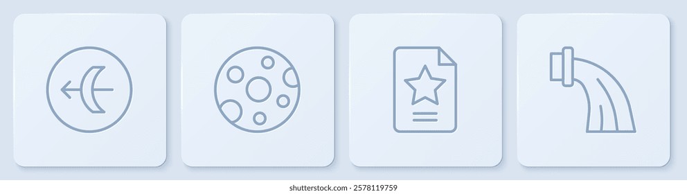 Set line Sagittarius zodiac, Star constellation, Full moon and Aquarius. White square button. Vector