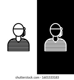 Set line Sailor captain icon isolated on black and white background.  Vector Illustration