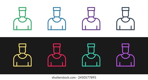 Set line Sailor captain icon isolated on black and white background.  Vector
