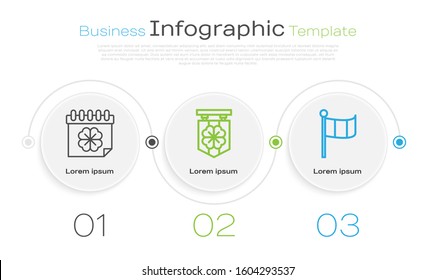 Set line Saint Patricks day with calendar, Street signboard with four leaf clover and National Ireland flag. Business infographic template. Vector