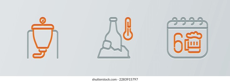 Set line Saint Patricks day calendar, Beer brewing process and Cold beer bottle icon. Vector