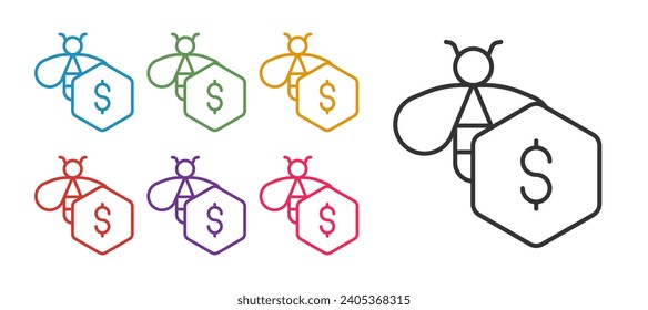 Set line Sale of bees icon isolated on white background. Sweet natural food. Honeybee or apis with wings symbol. Flying insect. Set icons colorful. Vector