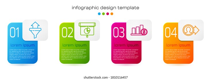 Set line Sales funnel with arrows, Graph, chart, diagram, infographic, Pie chart infographic and dollar and Job promotion. Business infographic template. Vector