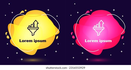 Set line Sales funnel with chart for marketing and startup business icon isolated on blue background. Infographic template. Abstract banner with liquid shapes. Vector