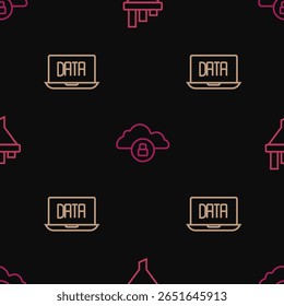 Verkaufstrichter mit Diagramm, Datenanalyse und Cloud-Computing-Sperre auf nahtlosem Muster setzen. Vektorgrafik