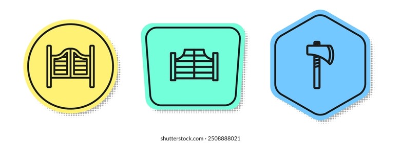 Set line Saloon door,  and Tomahawk axe. Colored shapes. Vector