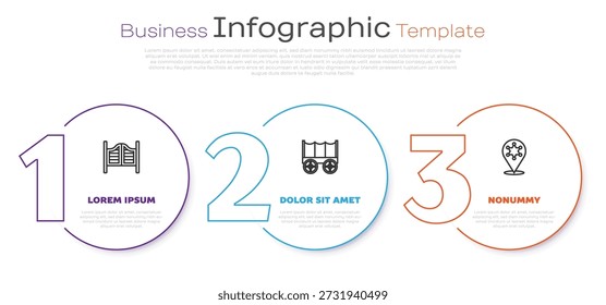 Definir linha porta Saloon, vagão coberto oeste selvagem e xerife Hexagram. Modelo de infográfico comercial. Vetor