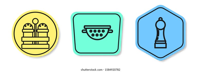 Set line Salt and pepper , Kitchen colander  and Pepper . Colored shapes. Vector