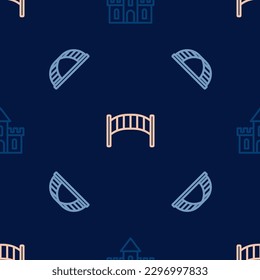 Set line Sand castle, Monkey bar and Playground kids bridge on seamless pattern. Vector