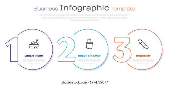 Set line Sandbox with sand, in bucket and Skateboard trick. Business infographic template. Vector