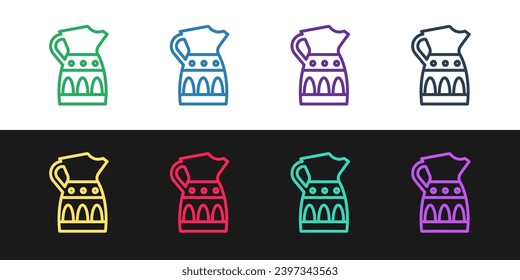 Set line Sangria pitcher icon isolated on black and white background. Traditional spanish drink.  Vector