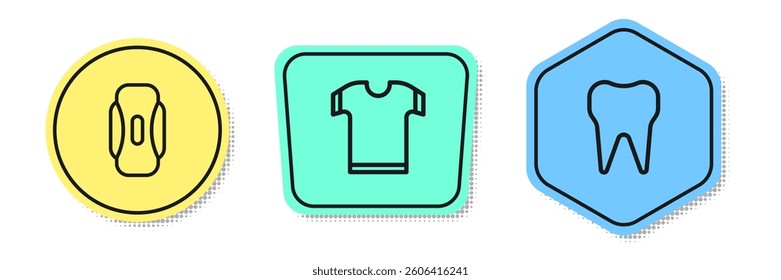 Set line Sanitary napkin, T-shirt and Tooth. Colored shapes. Vector
