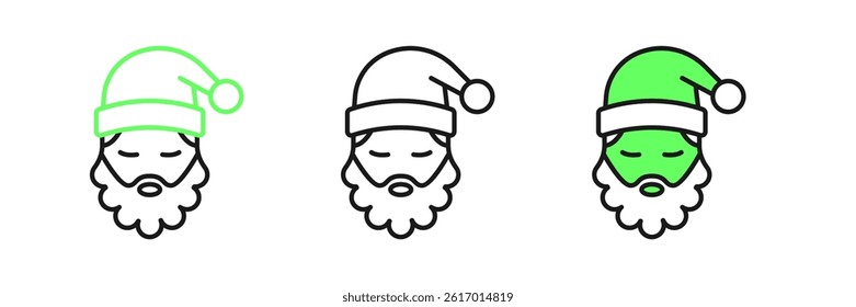 Set line Santa Claus hat and beard icon isolated on white background. Merry Christmas and Happy New Year.  Vector