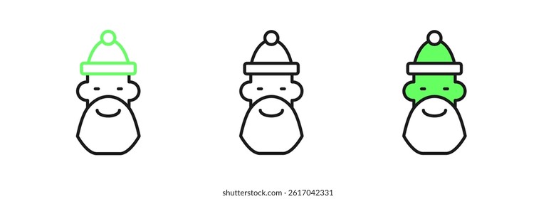 Set line Santa Claus hat and beard icon isolated on white background. Merry Christmas and Happy New Year.  Vector