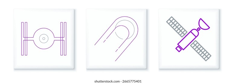 Set line Satellite, Cosmic ship and  icon. Vector