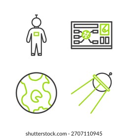 Satélite, globo terráqueo, interfaz de hud futurista e icono de astronauta. Vector