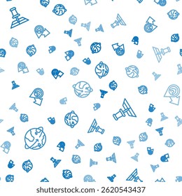Set line Satellites orbiting the Earth, Folded map with location marker and Location house on seamless pattern. Vector