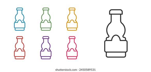 Set line Sauce bottle icon isolated on white background. Ketchup, mustard and mayonnaise bottles with sauce for fast food. Set icons colorful. Vector