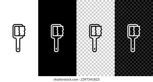Set line Sauna brush icon isolated on black and white,transparent background. Wooden brush with coarse bristles for washing in the bath. Anti cellulite massage.  Vector
