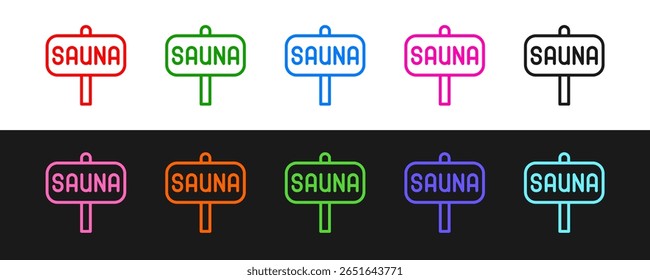 Set line Sauna icon isolated on black and white background.  Vector