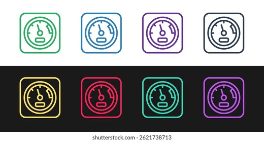 Set line Sauna thermometer icon isolated on black and white background. Sauna and bath equipment.  Vector