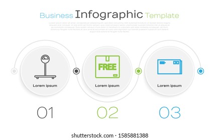 Set line Scale , Cardboard box with free symbol  and Envelope . Business infographic template. Vector