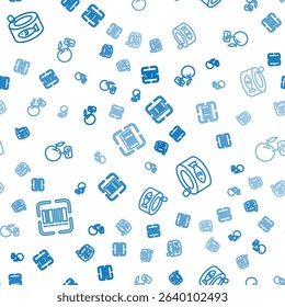 Set line Scanner scanning bar code, Canned fish and Supermarket food products with price label on seamless pattern. Vector