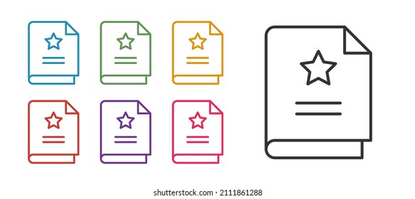 Set line Scenario icon isolated on white background. Script reading concept for art project, films, theaters. Set icons colorful. Vector