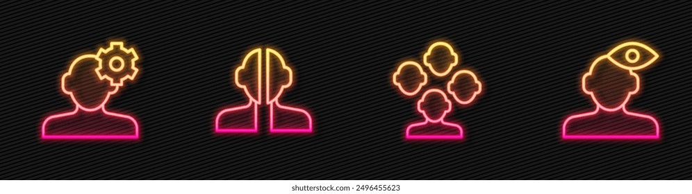 Esquizofrenia, Problema de solución en psicología, Trastorno bipolar y.. Icono de neón brillante. Vector