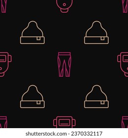 Set line School backpack, Beanie hat and Leggings on seamless pattern. Vector