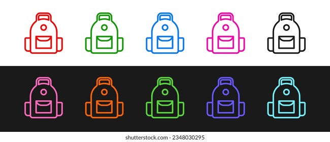 Set line School backpack icon isolated on black and white background.  Vector