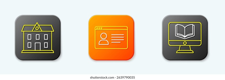 Set line School building, Online class and  icon. Vector