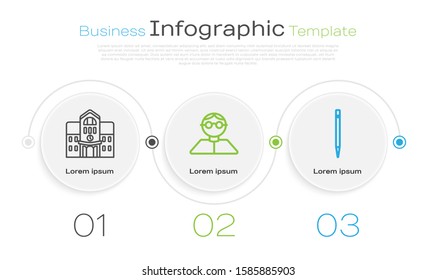 Set line School building, Student and Pencil with eraser. Business infographic template. Vector