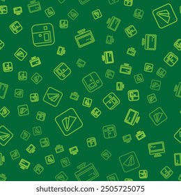 Set line School classroom, Paper airplane and Computer monitor on seamless pattern. Vector