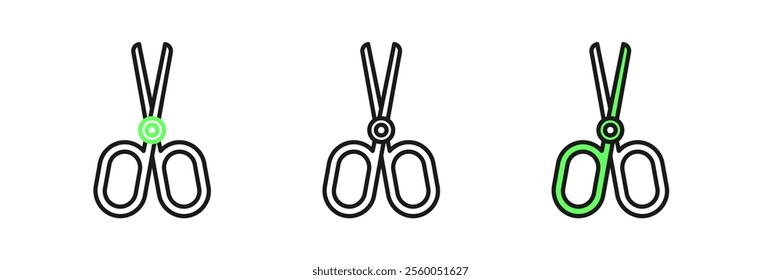 Set line Scissors icon isolated on white background. Tailor symbol. Cutting tool sign.  Vector