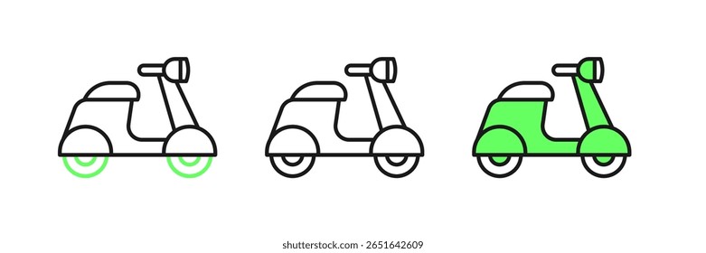 Establecer el icono de línea Scooter aislado sobre fondo blanco.  Vector