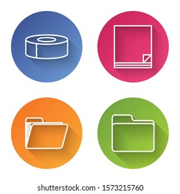 Set line Scotch, File document, Document folder and Document folder. Color circle button. Vector