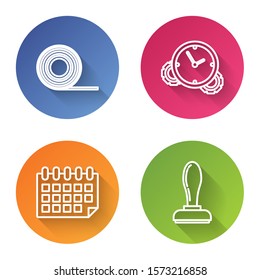 Set line Scotch, Time Management, Calendar and Stamp. Color circle button. Vector