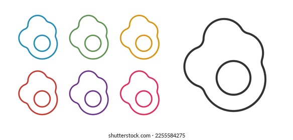 Fijar la línea Icono de huevo revuelto aislado en fondo blanco. Comida casera, huevo frito, desayuno saludable, icono de tortilla. Indique los iconos en colores. Vector