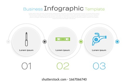 Set line Screwdriver, Construction bubble level and Leaf garden blower. Business infographic template. Vector