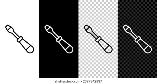 Set line Screwdriver icon isolated on black and white background. Service tool symbol.  Vector