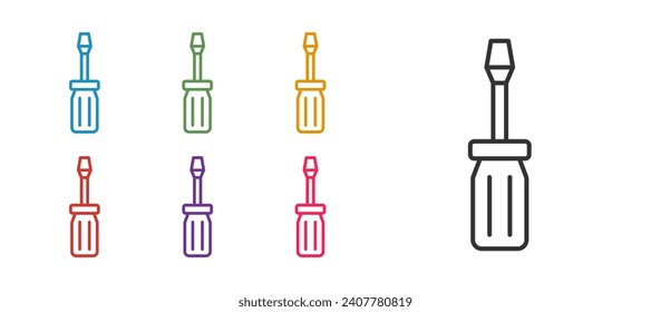 Set line Screwdriver icon isolated on white background. Service tool symbol. Set icons colorful. Vector