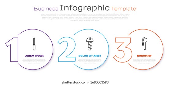 Set line Screwdriver, Metallic screw and Calliper or caliper and scale. Business infographic template. Vector