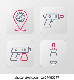 Set line Screwdriver, Paint spray gun, Electric cordless screwdriver and Circular saw blade icon. Vector