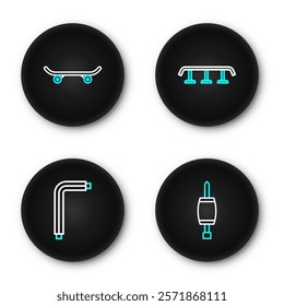 Set line Screwdriver, Tool allen keys, Skateboard stairs with rail and  icon. Vector