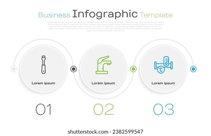 Set-Line Schraubendreher, Wasserhahn und Industrie Metallrohr. Infografik-Vorlage für Unternehmen. Vektorgrafik