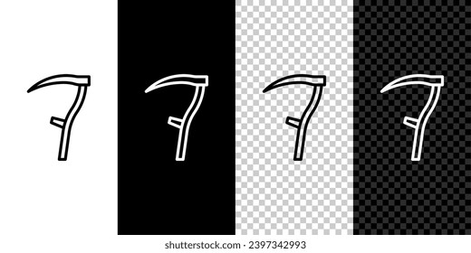 Set line Scythe icon isolated on black and white background. Happy Halloween party.  Vector