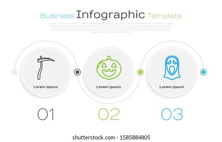 Set line Scythe , Pumpkin  and Funny and scary ghost mask for Halloween . Business infographic template. Vector