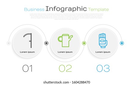 Set line Scythe, Watering can and Garden gloves. Business infographic template. Vector